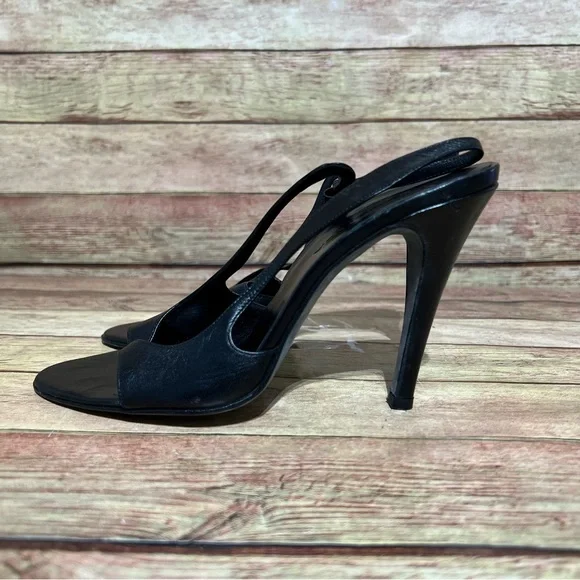 Balenciaga Shoes Balenciaga Black Leather Peep Toe Strap Heels